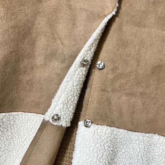 Dor Dor Couture Sherpa Faux Suede Two Tone Snap Front Cardigan Coat Large - Picture 6 of 11